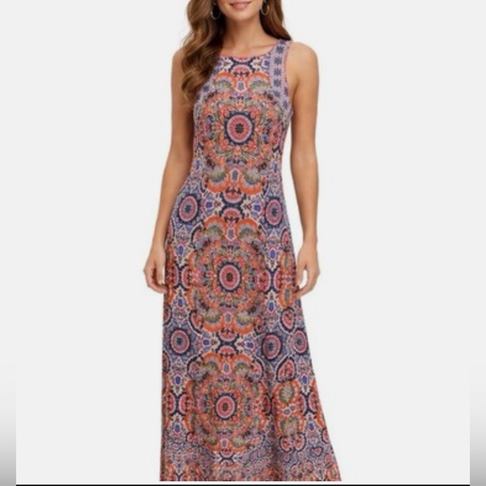 LONDON TIMES | Tank Boho Dual Slits Maxi Dress - Size 12